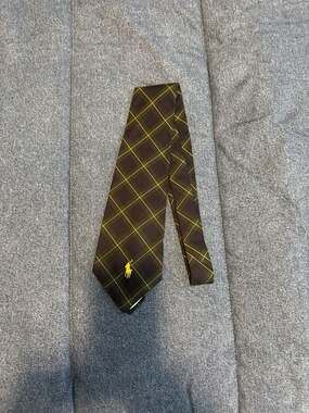Polo Ralph Lauren Black Watch Plaid Silk Tie with Yellow Pony Logo